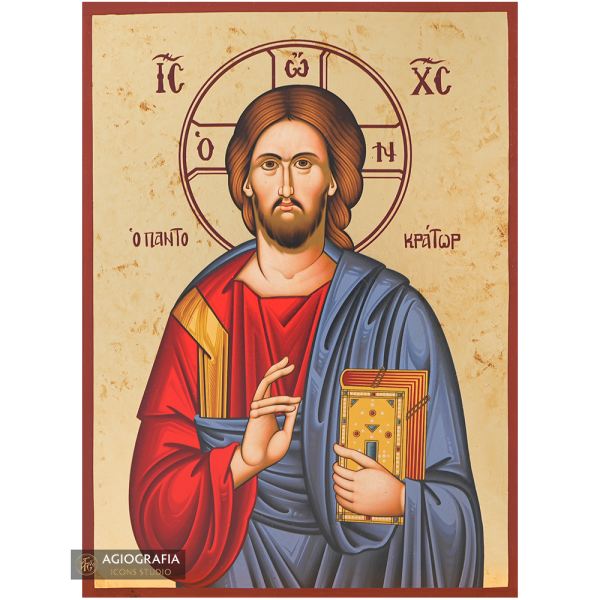 Jesus Christ Pantokrator Gold Print Icon with Aged Gold Foil