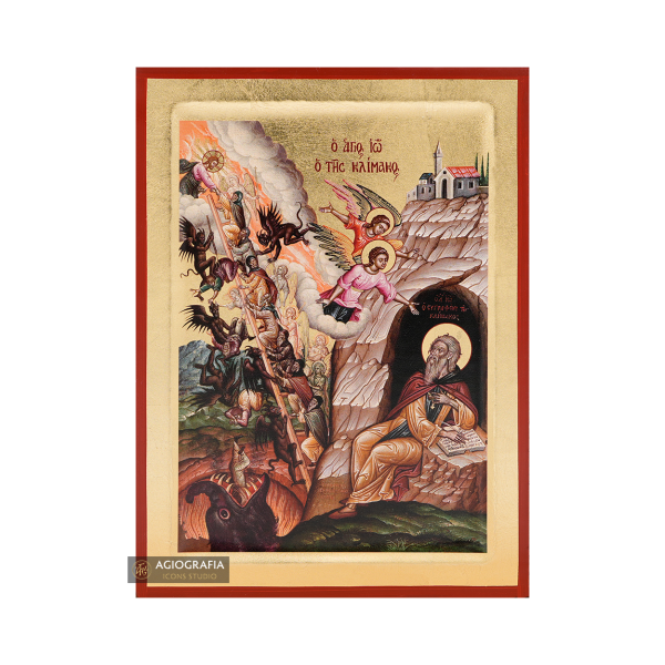 18k Ladder of the Divine Ascent Icon with Gold Leaf background