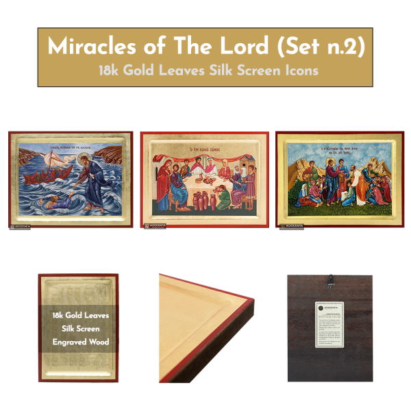 18k Miracles of The Lord Set - 3 Small Gold Leaf Icons Set