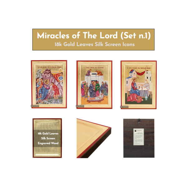 18k Miracles of The Lord Set - 3 Small Gold Leaf Icons Set
