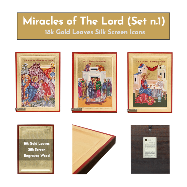 18k Miracles of The Lord Set - 3 Small Gold Leaf Icons Set