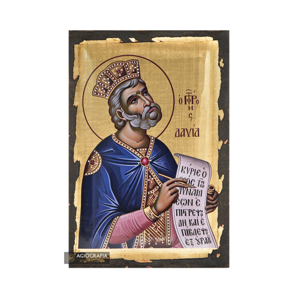 Prophet David Christian Icon with Aged Gold Leaves