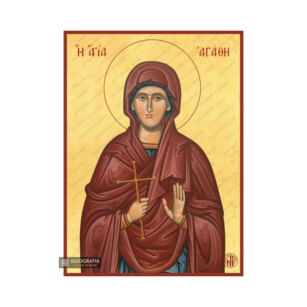 22k St. Agatha Christian Icon with Gold Leaf Background
