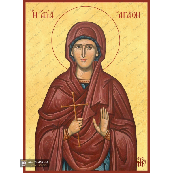 22k St. Agatha Christian Icon with Gold Leaf Background