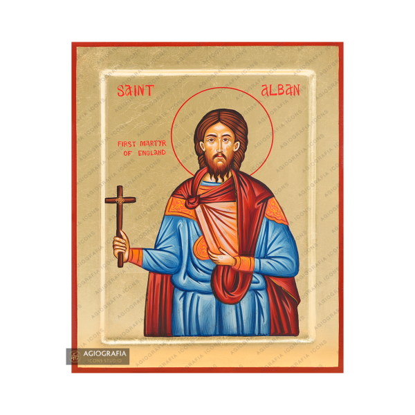 Saint Alban Handwritten Orthodox Icon with Matte Gold Leaves