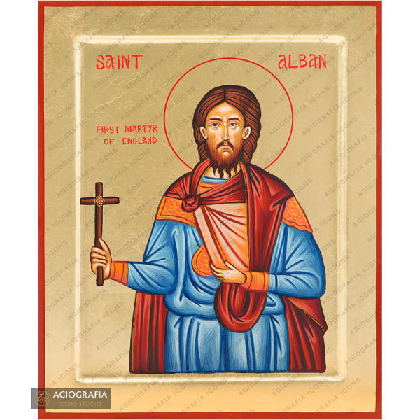 Saint Alban Handwritten Orthodox Icon with Matte Gold Leaves