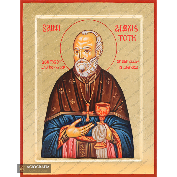 Saint Alexis Toth Handwritten Greek Icon with Matte Gold Leaves