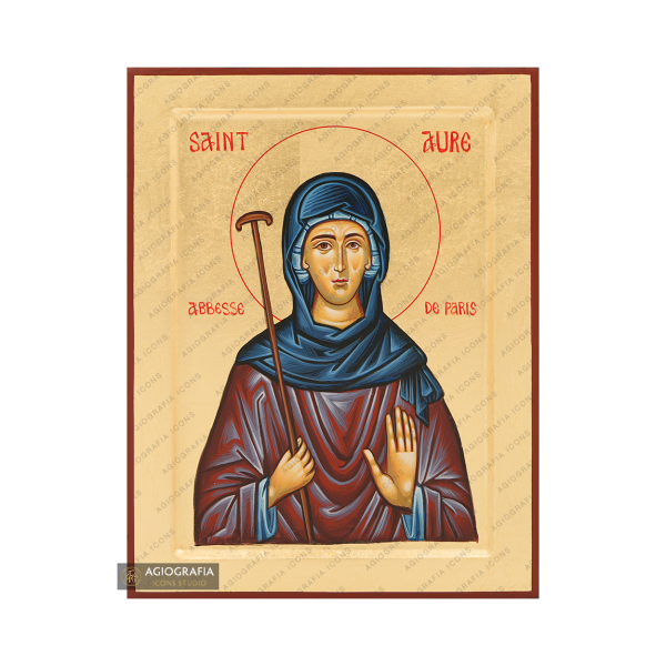 Saint Aure Handwritten Orthodox Icon with Gold Leaves