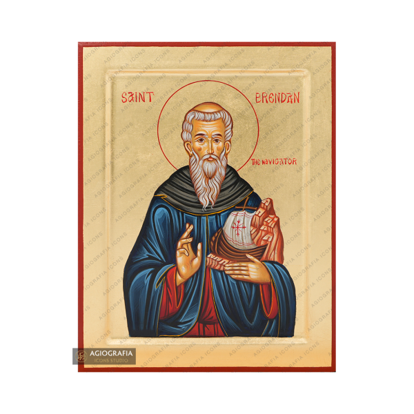 Saint Brendan Handwritten Christian Icon with Matte Gold Leaves