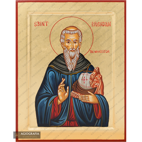 Saint Brendan Handwritten Orthodox Icon with Matte Gold Leaves