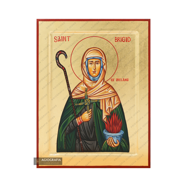 Saint Bridgit Handwritten Christian Icon with Matte Gold Leaves