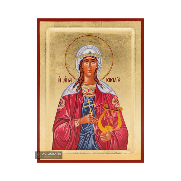 18k Saint Cecilia of Rome Icon with Gold Leaf background