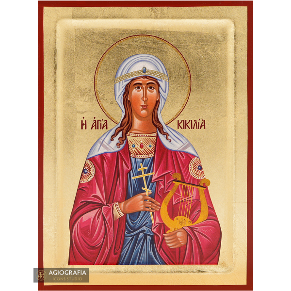 18k Saint Cecilia of Rome Icon with Gold Leaf background