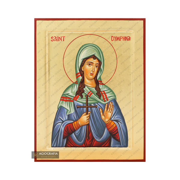 Saint Dimphna Handwritten Christian Icon with Gold Leaves