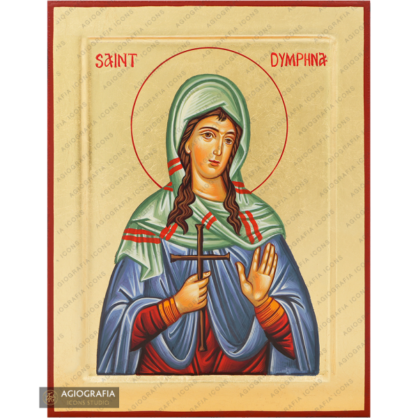 Saint Dimphna Handwritten Orthodox Icon with Gold Leaves