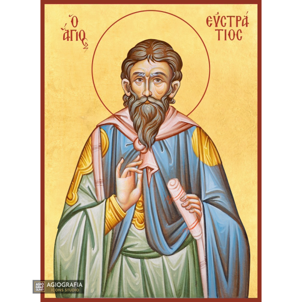 22k Saint Efstratios Premium Gold Leaf Christian Orthodox Icon