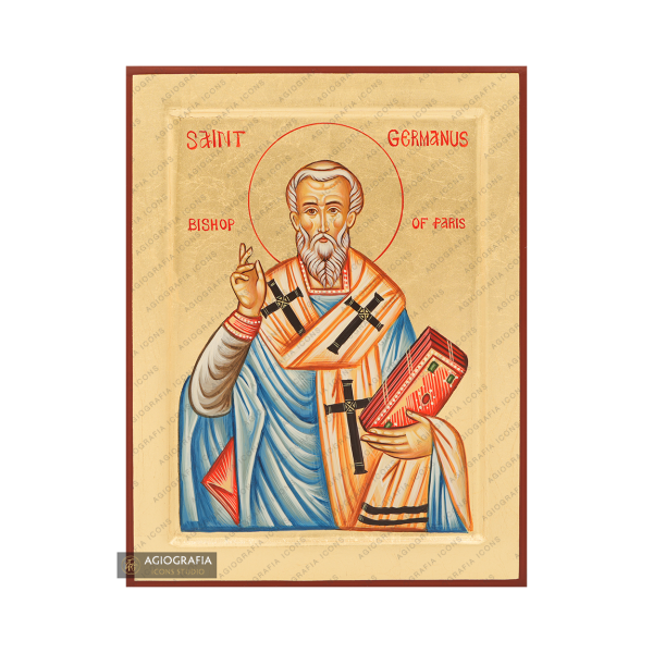 St. Germanus of Paris Handwritten Icon with Gold Leaves