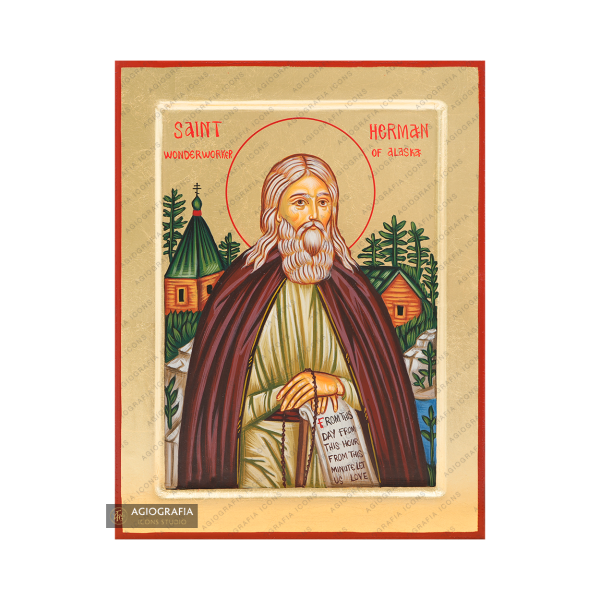 Saint Herman Handwritten Orthodox Icon with Gold Leaves