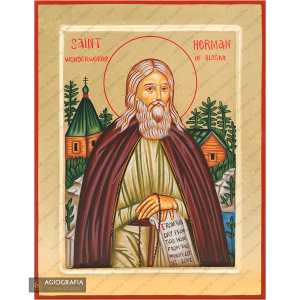Saint Herman Handwritten Orthodox Icon with Gold Leaves