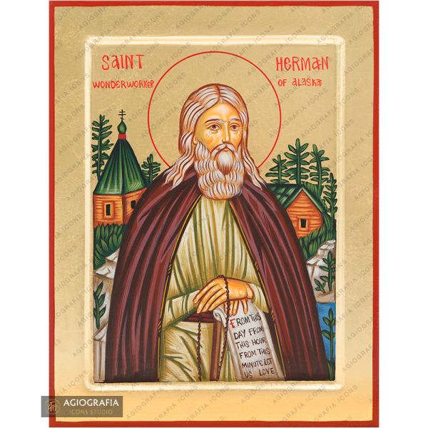 Saint Herman Handwritten Orthodox Icon with Gold Leaves