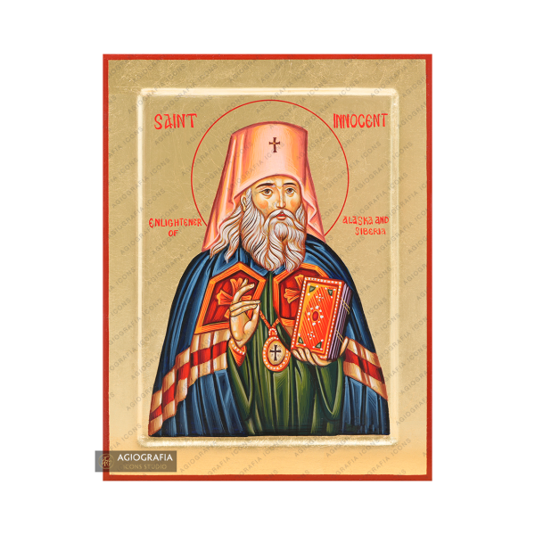 Saint Innocent Handwritten Orthodox Icon with Gold Leaves