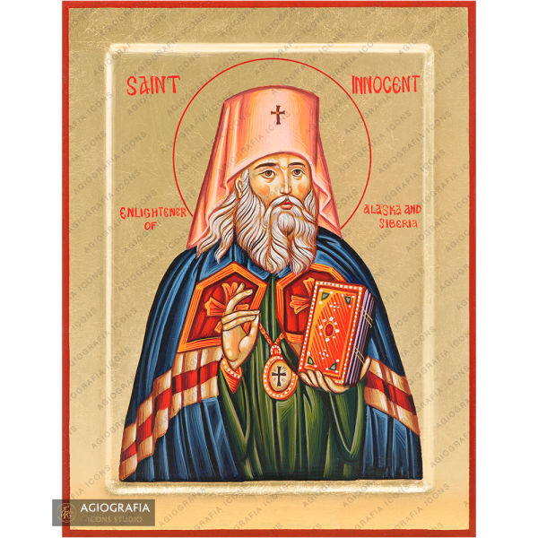 Saint Innocent Handwritten Orthodox Icon with Gold Leaves