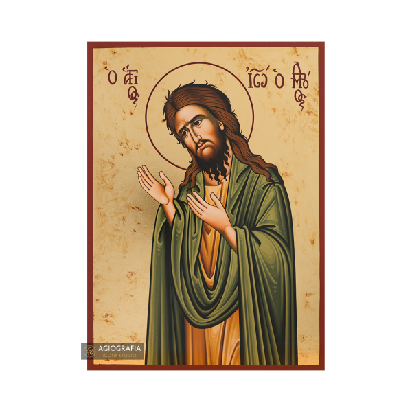 Saint John the Baptist Deesis Gold Print Icon with Aged Gold Foil