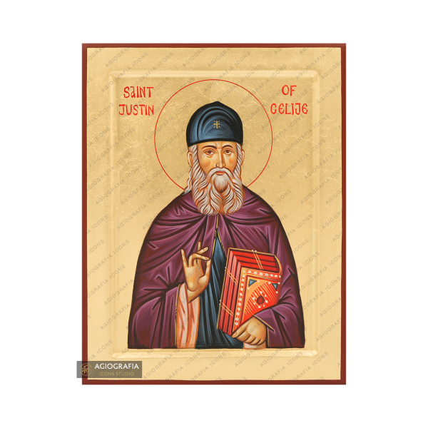 Saint Justin Popovich Handwritten Icon with Gold Leaves