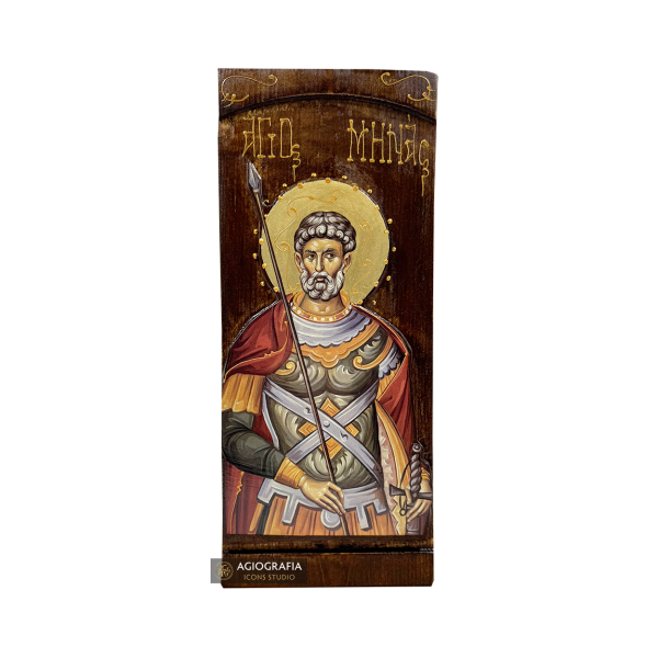 Saint Menas Orthodox Gold Print Icon on Carved Wood