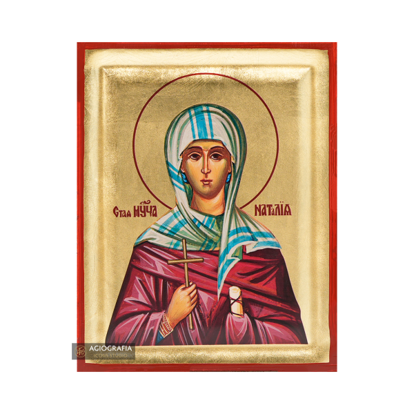 St Natalia Christian Greek Orthodox Icon on Wood with Gold Leaf