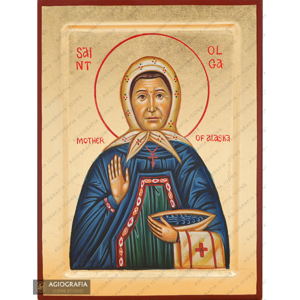 Saint Olga of Alaska Handwritten Icon with Matte Gold Leaves