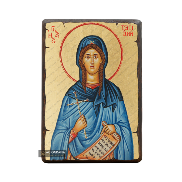 St Tatiana Handwritten Christian Icon on Carved Wood Gold Leaf