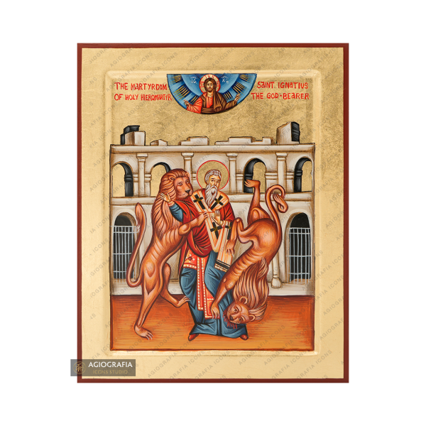 Saint Ignatius Handwritten Icon with Gold Leaves Background