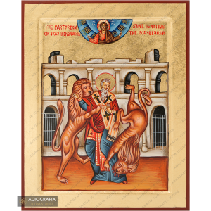 Saint Ignatius Handwritten Icon with Gold Leaves Background