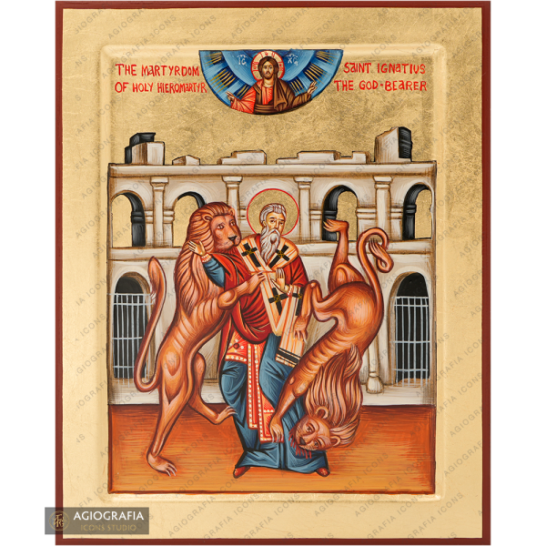 Saint Ignatius Handwritten Icon with Gold Leaves Background