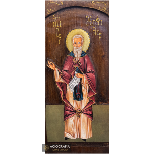 Saint Theofilus Orthodox Greek Gold Print Icon on Carved Wood