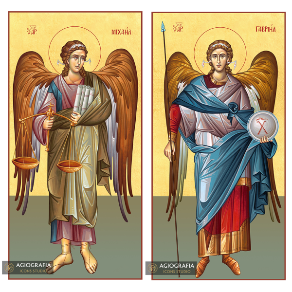 2 Icons - Archangels Michael & Gabriel with 22 karats Gold Leaf