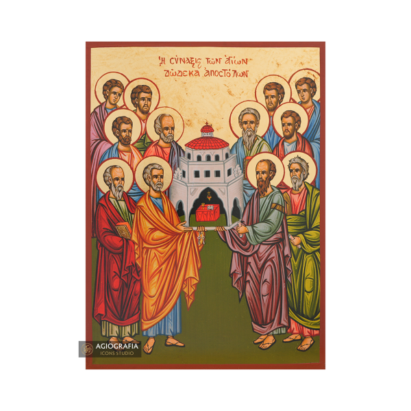 The 12 Holy Apostles Gold Print Greek Icon with Aged Gold Foil