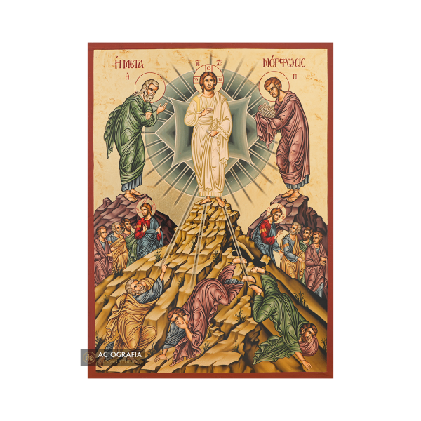 Transfiguration of Christ Gold Print Greek Icon on Aged Gold Foil
