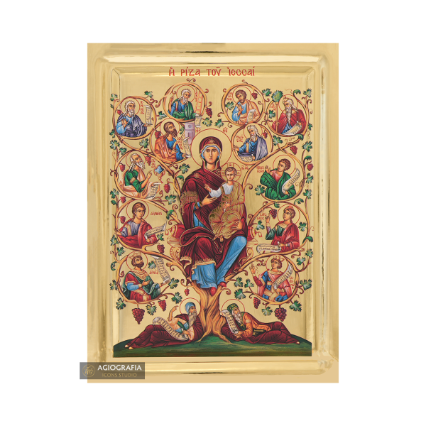 Tree of Jesse Greek Icon on Wood with Gilding Effect