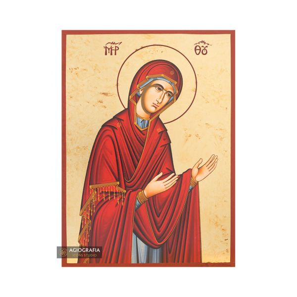 Virgin Mary Deesis Gold Print Icon with Aged Gold Foil