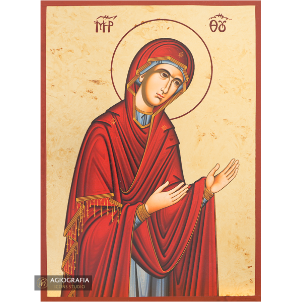 Virgin Mary Deesis Gold Print Icon with Aged Gold Foil