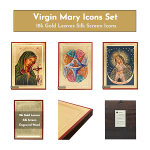 18k Virgin Mary Icons Set - 3 Small Gold Leaf Christian Icons