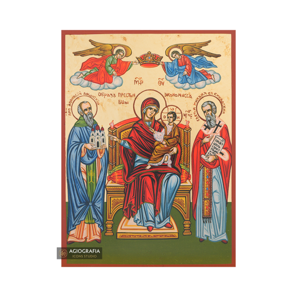 Virgin Mary Oikonomissa Gold Print Icon with Aged Gold Foil