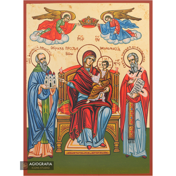 Virgin Mary Oikonomissa Gold Print Icon with Aged Gold Foil