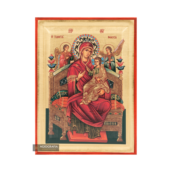 Virgin Mary Queen of All (Pantanassa) Orthodox Icon with Gold Leaves