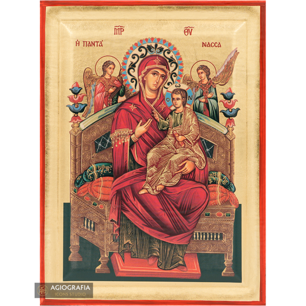 Virgin Mary Queen of All (Pantanassa) Orthodox Icon with Gold Leaves