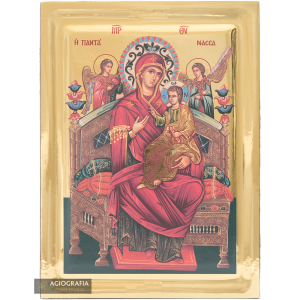 Virgin Mary Queen of All Greek Icon on Wood with Gilding Effect