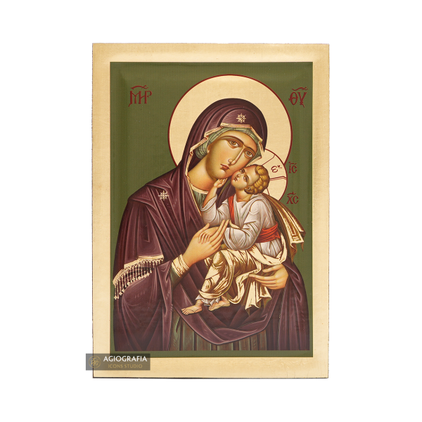 Virgin Mary (Green Background) Christian Icon with Matte Gold Leaves