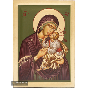 Virgin Mary (Green Background) Christian Icon with Matte Gold Leaves